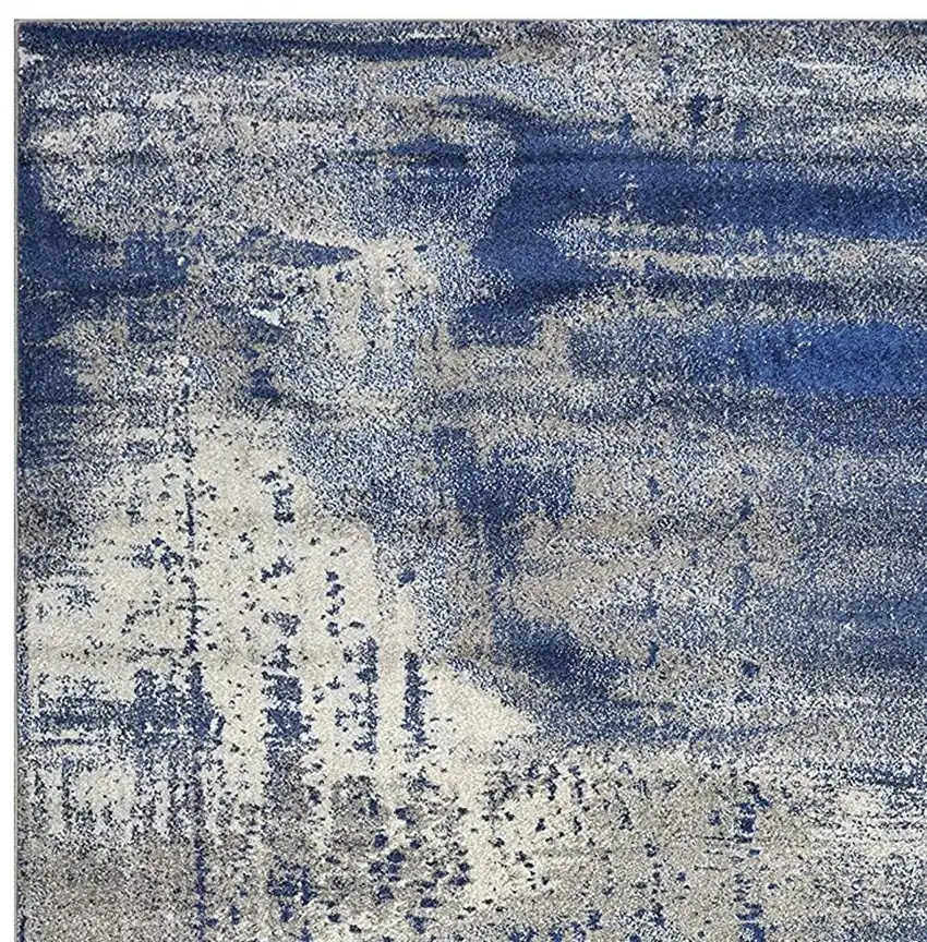 Ice Blue Machine Woven Abstract Indoor Area Rug Photo 5