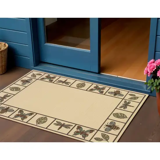 Brown and Ivory Abstract Stain Resistant Indoor Outdoor Area Rug Photo 1