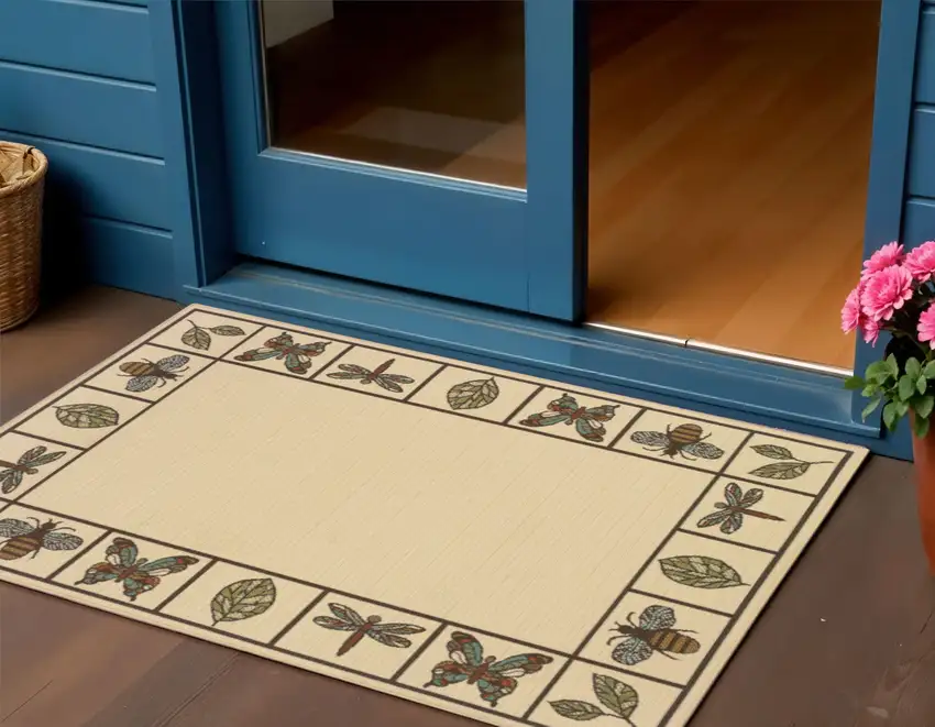 Brown and Ivory Abstract Stain Resistant Indoor Outdoor Area Rug Photo 1