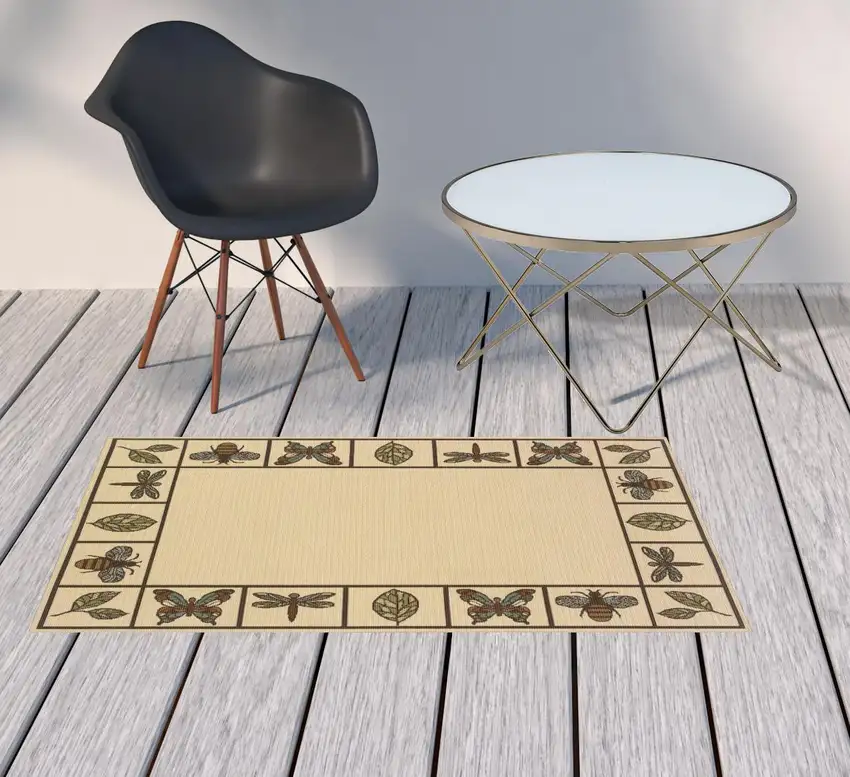 3' X 5' Ivory Abstract Stain Resistant Indoor Outdoor Area Rug Photo 2