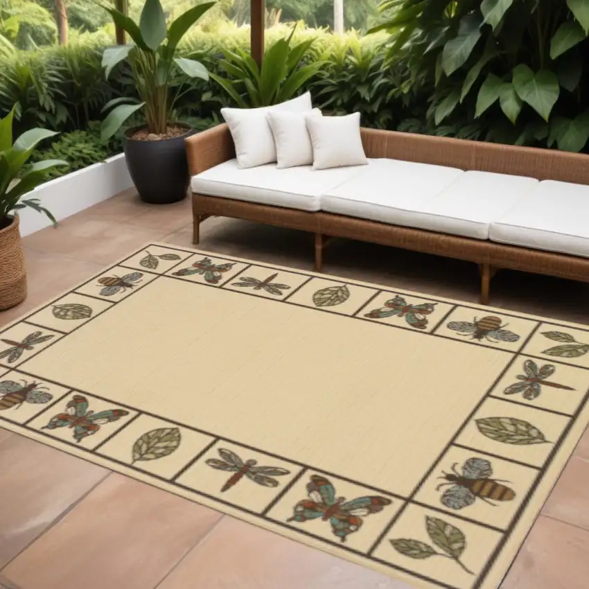 Brown and Ivory Abstract Stain Resistant Indoor Outdoor Area Rug Photo 1