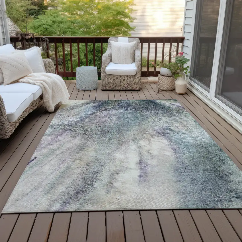 Ivory Abstract Washable Non Skid Indoor Outdoor Area Rug Photo 9