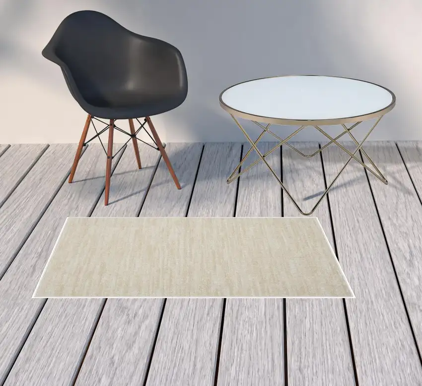 2' X 4' Ivory And Beige Non Skid Indoor Outdoor Runner Rug Photo 2