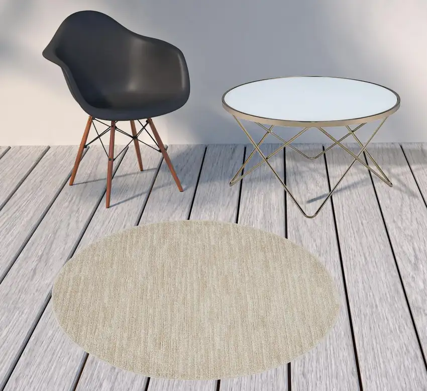 4' X 4' Ivory And Beige Round Non Skid Indoor Outdoor Area Rug Photo 2