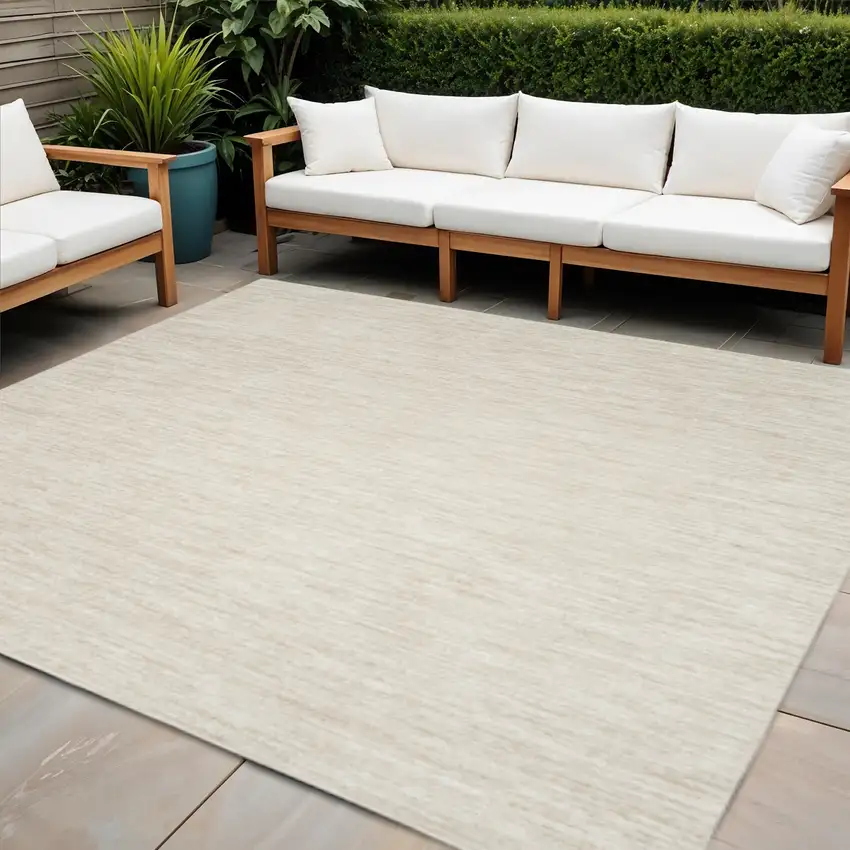 7' Beige And Ivory Square Indoor Outdoor Area Rug Photo 1
