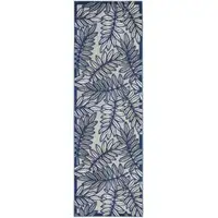 Photo of 2' X 6' Ivory And Navy Floral Non Skid Indoor Outdoor Runner Rug