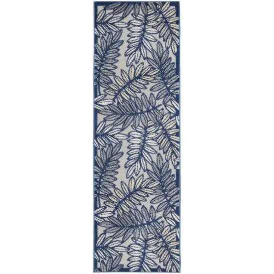 2' X 6' Ivory And Navy Floral Non Skid Indoor Outdoor Runner Rug Photo 1