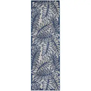 Photo of 2' X 6' Ivory And Navy Floral Non Skid Indoor Outdoor Runner Rug