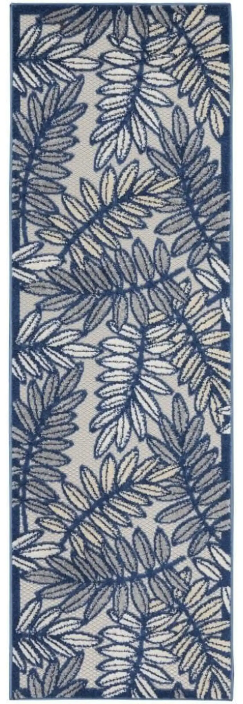 2' X 6' Ivory And Navy Floral Non Skid Indoor Outdoor Runner Rug Photo 1