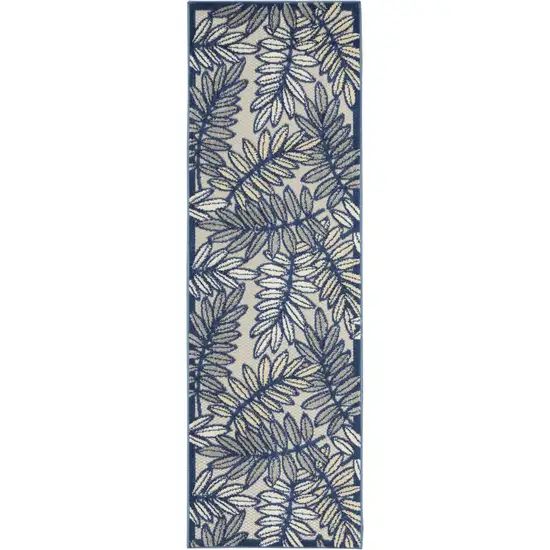 2' X 6' Ivory And Navy Floral Non Skid Indoor Outdoor Runner Rug Photo 3