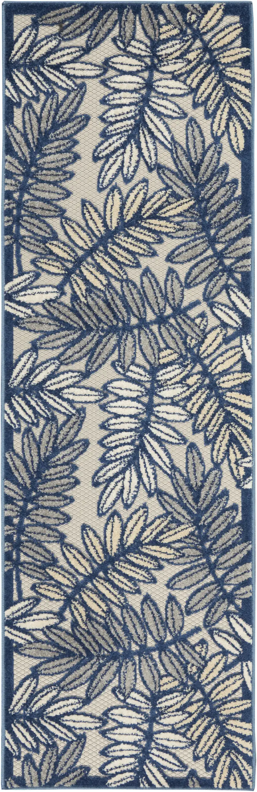 2' X 6' Ivory And Navy Floral Non Skid Indoor Outdoor Runner Rug Photo 3