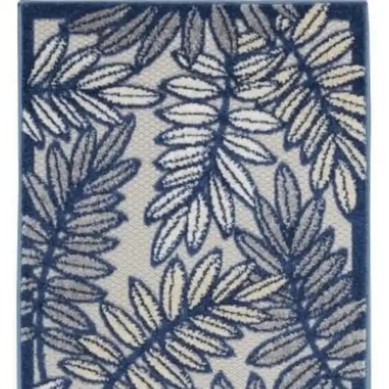2' X 6' Ivory And Navy Floral Non Skid Indoor Outdoor Runner Rug Photo 4