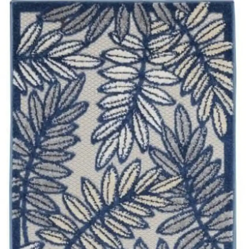 2' X 6' Ivory And Navy Floral Non Skid Indoor Outdoor Runner Rug Photo 4