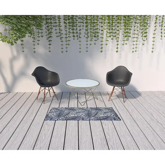 2' X 6' Ivory And Navy Floral Non Skid Indoor Outdoor Runner Rug Photo 2