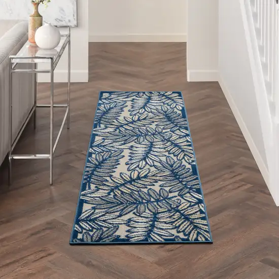 2' X 6' Ivory And Navy Floral Non Skid Indoor Outdoor Runner Rug Photo 5