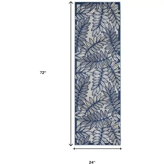 2' X 6' Ivory And Navy Floral Non Skid Indoor Outdoor Runner Rug Photo 5