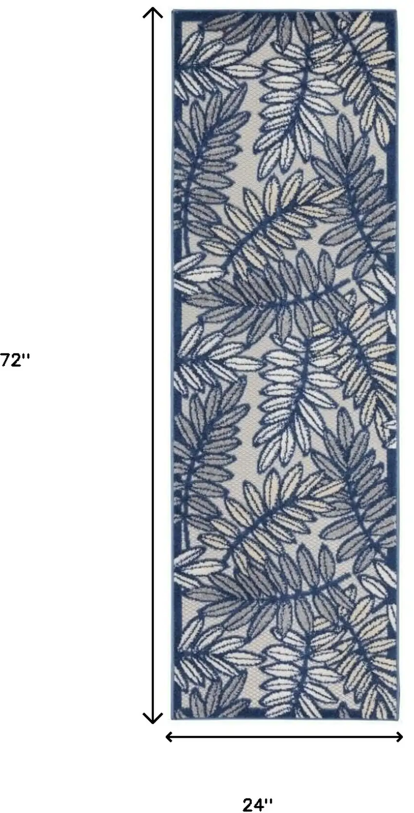 2' X 6' Ivory And Navy Floral Non Skid Indoor Outdoor Runner Rug Photo 5