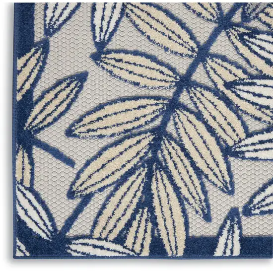 6' Ivory And Blue Indoor Outdoor Runner Rug Photo 6