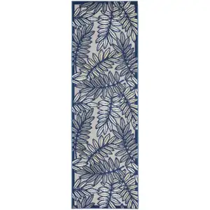 Photo of 2' X 8' Ivory And Navy Floral Non Skid Indoor Outdoor Runner Rug