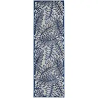 Photo of 2' X 8' Ivory And Navy Floral Non Skid Indoor Outdoor Runner Rug