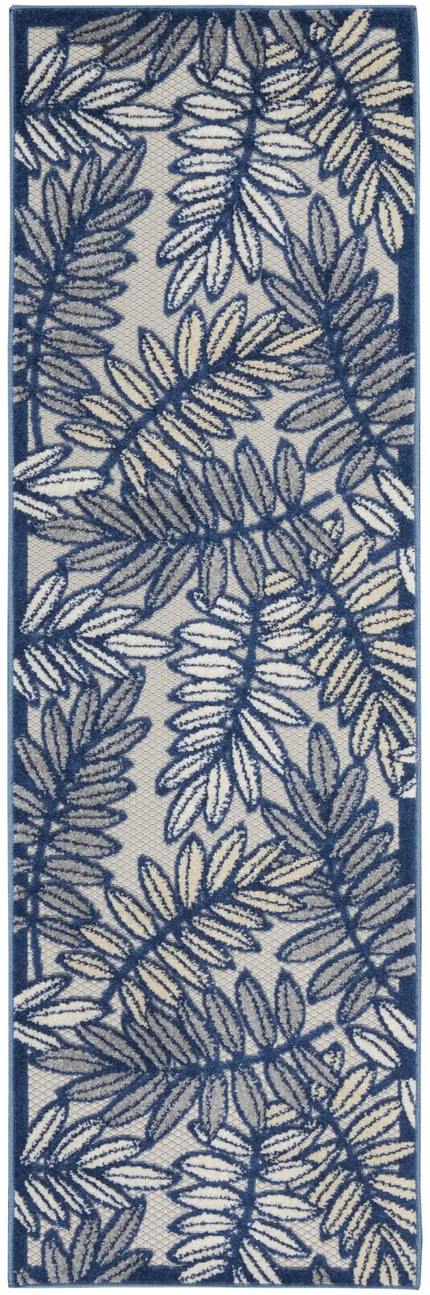 2' X 8' Ivory And Navy Floral Non Skid Indoor Outdoor Runner Rug Photo 1