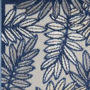 Photo of 2' X 8' Ivory And Navy Floral Non Skid Indoor Outdoor Runner Rug