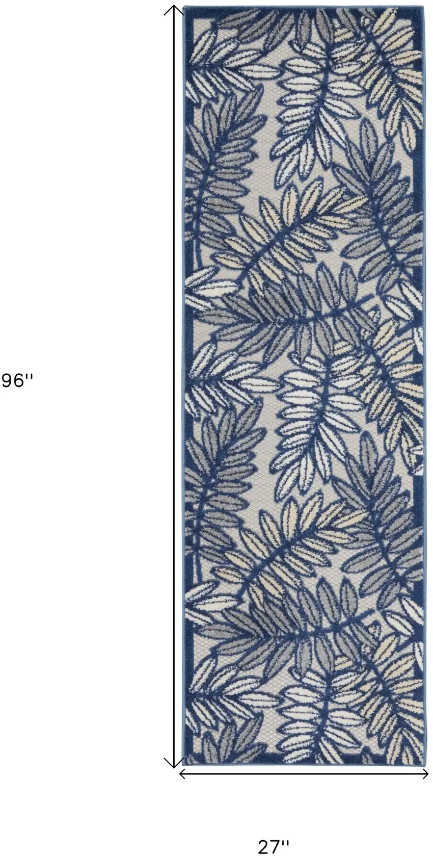 2' X 8' Ivory And Navy Floral Non Skid Indoor Outdoor Runner Rug Photo 5
