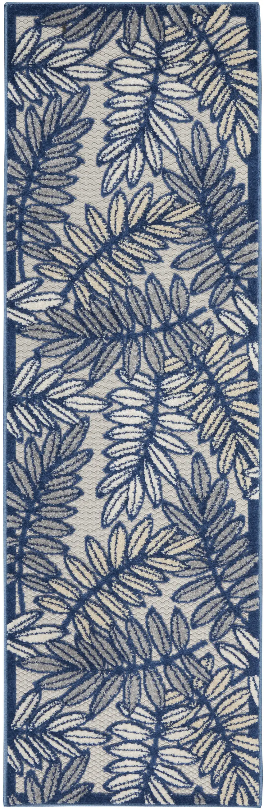8' Ivory And Blue Indoor Outdoor Runner Rug Photo 1