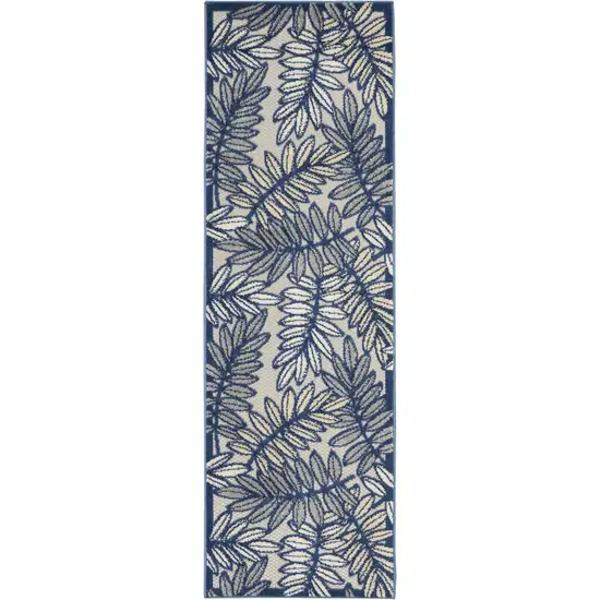 2' X 8' Ivory And Navy Floral Non Skid Indoor Outdoor Runner Rug Photo 2