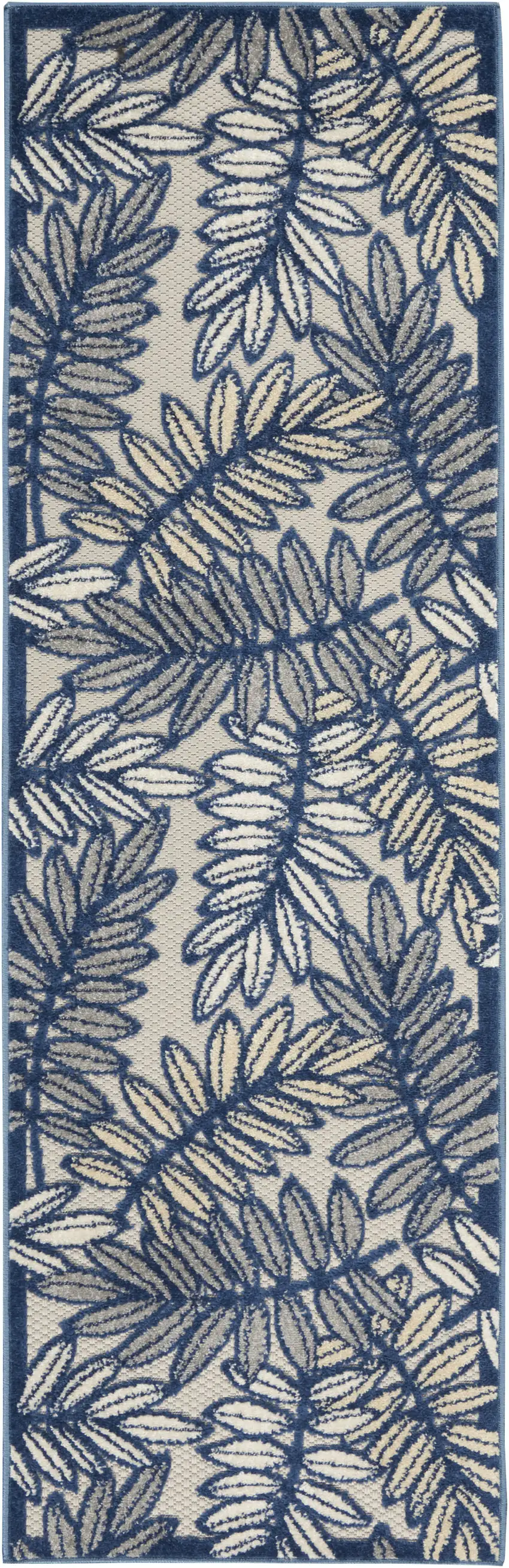 2' X 8' Ivory And Navy Floral Non Skid Indoor Outdoor Runner Rug Photo 2