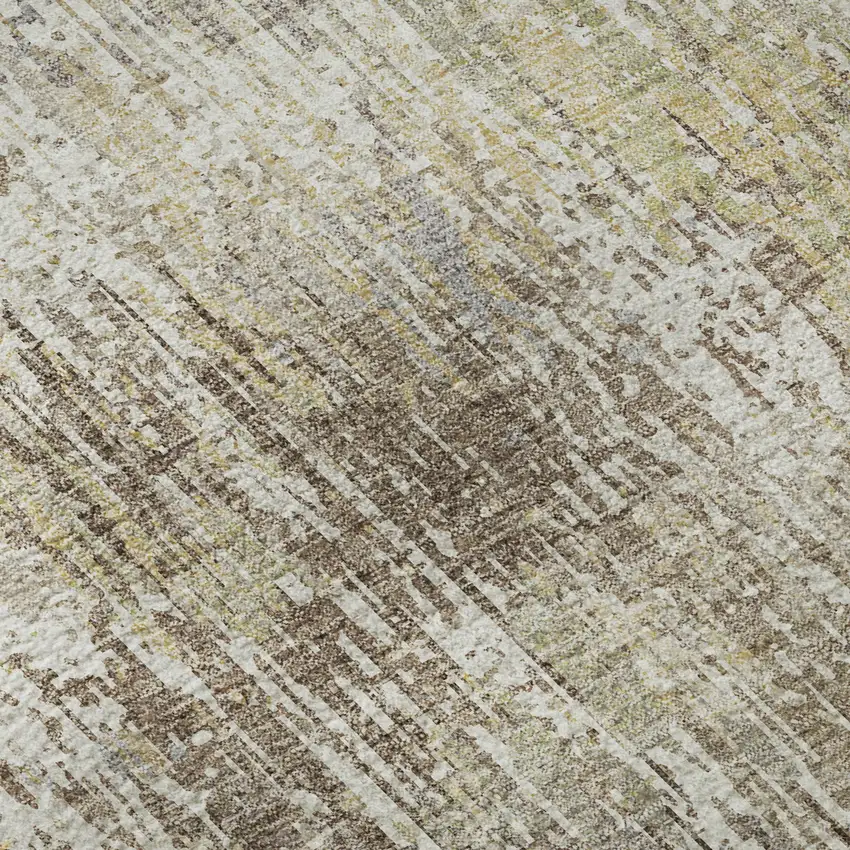 8' X 8' Ivory Beige And Brown Striped Washable Round Rug With UV Protection Photo 7