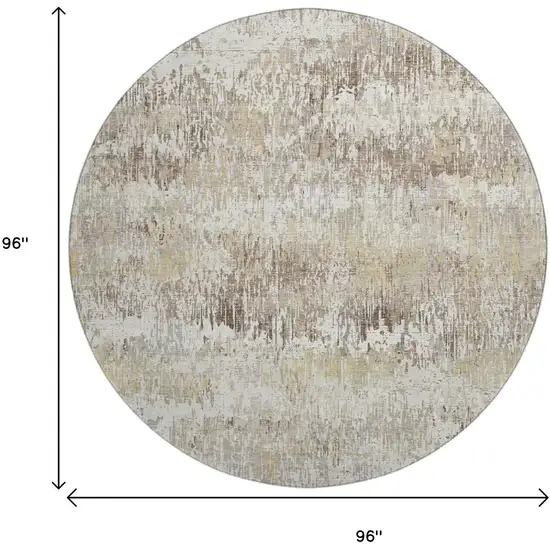 8' X 8' Ivory Beige And Brown Striped Washable Round Rug With UV Protection Photo 8