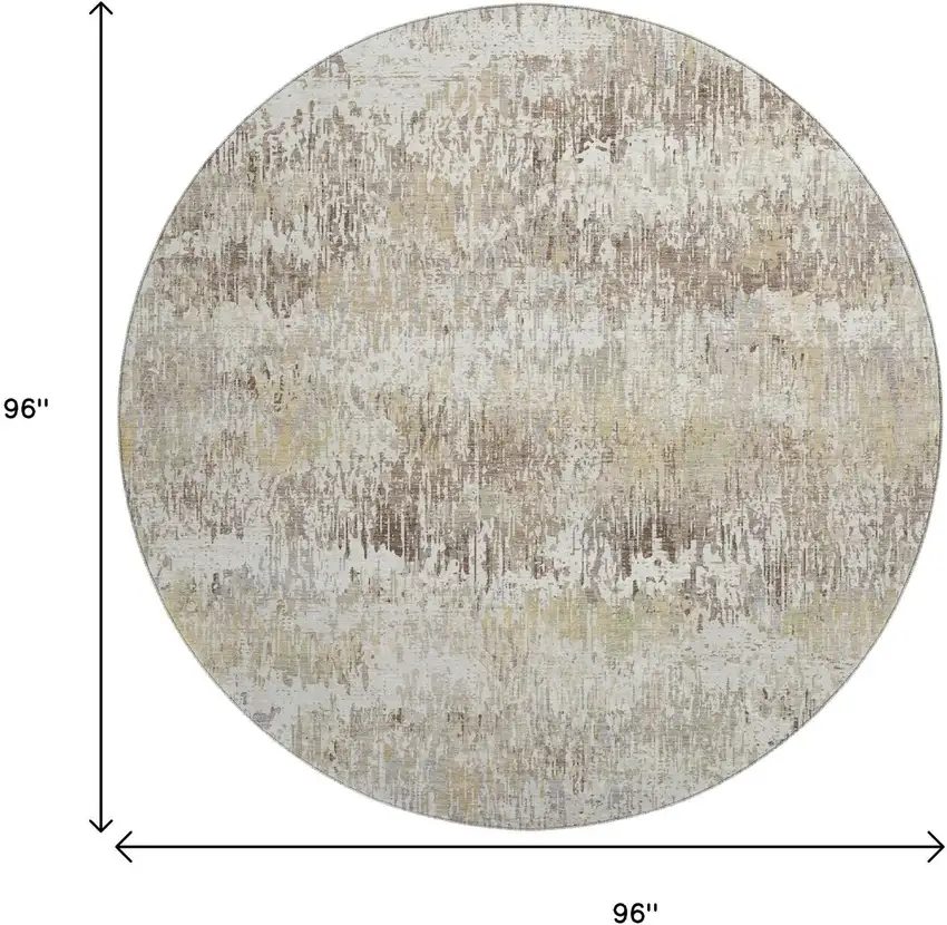 8' X 8' Ivory Beige And Brown Striped Washable Round Rug With UV Protection Photo 8