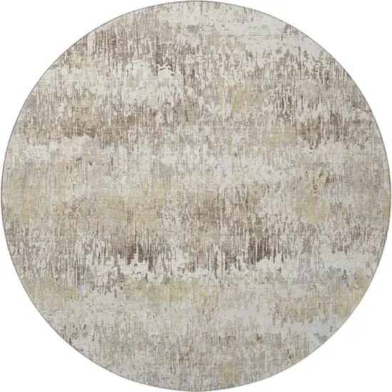 8' X 8' Ivory Beige And Brown Striped Washable Round Rug With UV Protection Photo 2