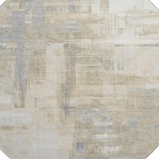 8' X 8' Ivory Beige And Gray Abstract Washable Round Rug With UV Protection Photo 2
