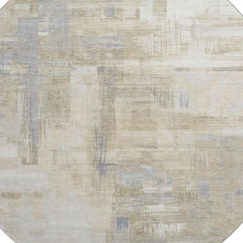 8' X 8' Ivory Beige And Gray Abstract Washable Round Rug With UV Protection Photo 2