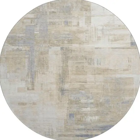 8' X 8' Ivory Beige And Gray Abstract Washable Round Rug With UV Protection Photo 3