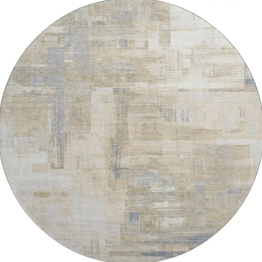 8' X 8' Ivory Beige And Gray Abstract Washable Round Rug With UV Protection Photo 3