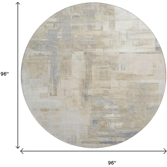 8' X 8' Ivory Beige And Gray Abstract Washable Round Rug With UV Protection Photo 9