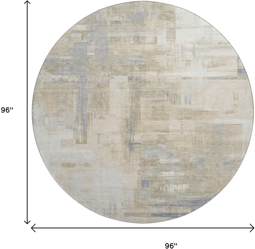 8' X 8' Ivory Beige And Gray Abstract Washable Round Rug With UV Protection Photo 9