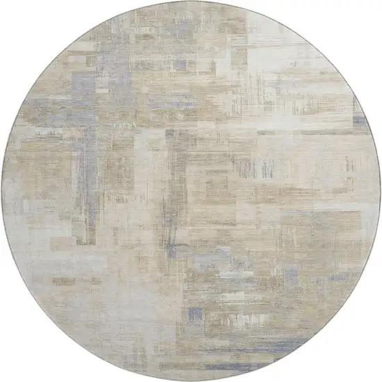 8' X 8' Ivory Beige And Gray Abstract Washable Round Rug With UV Protection Photo 1