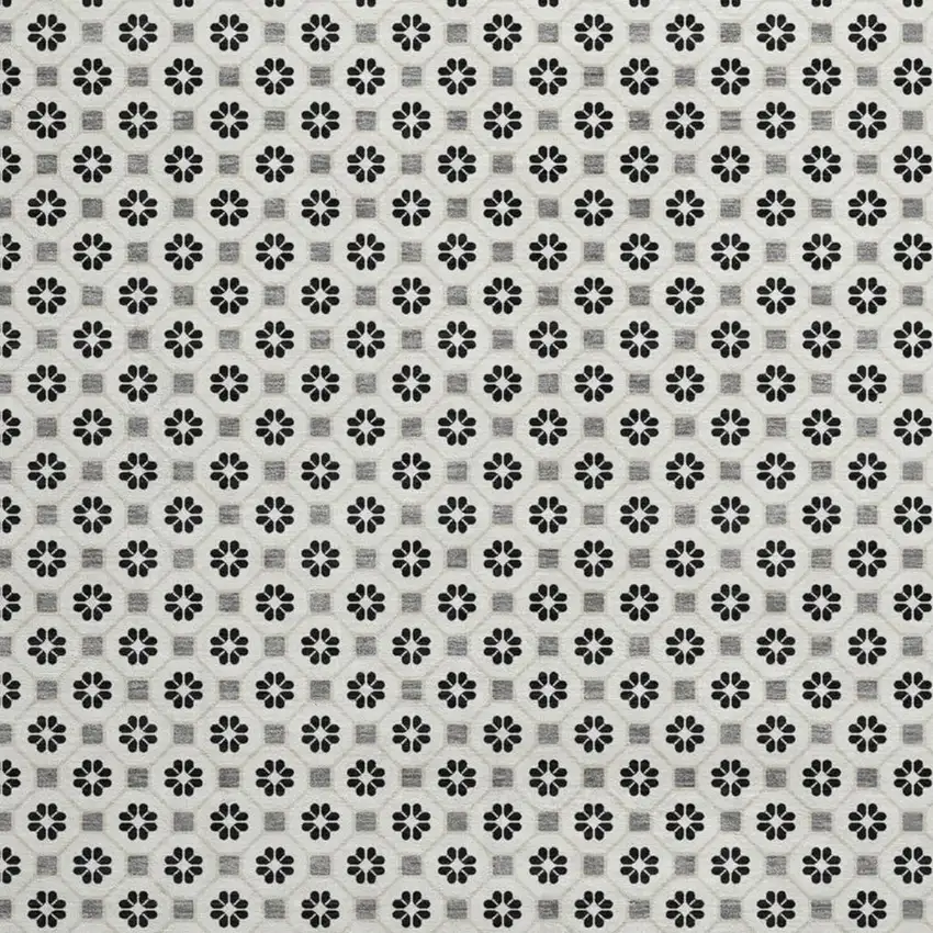 8' X 8' Ivory Black And Gray Geometric Washable Round Rug With UV Protection Photo 2