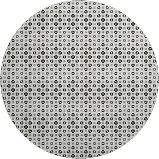 8' X 8' Ivory Black And Gray Geometric Washable Round Rug With UV Protection Photo 1