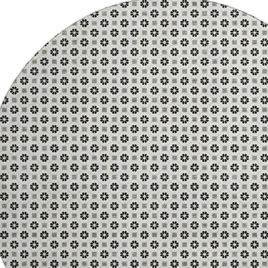 8' X 8' Ivory Black And Gray Geometric Washable Round Rug With UV Protection Photo 3