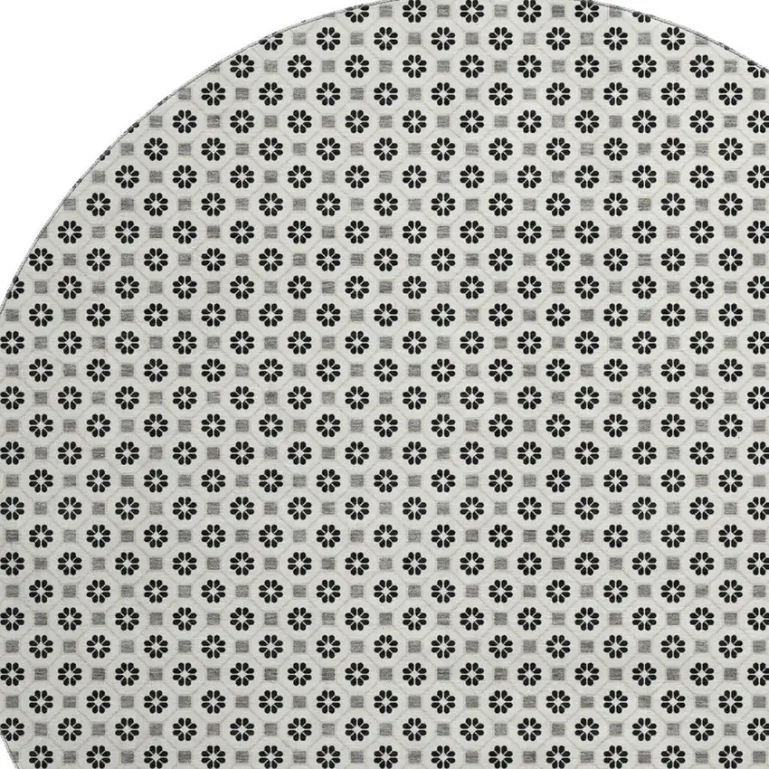 8' X 8' Ivory Black And Gray Geometric Washable Round Rug With UV Protection Photo 3