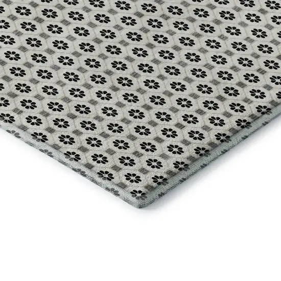 8' X 8' Ivory Black And Gray Geometric Washable Round Rug With UV Protection Photo 6