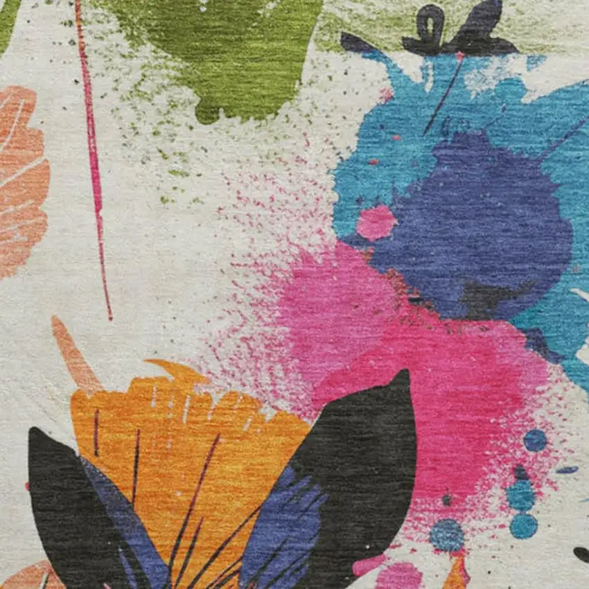 8' X 8' Ivory Blue Pink And Orange Floral Washable Round Rug With UV Protection Photo 2