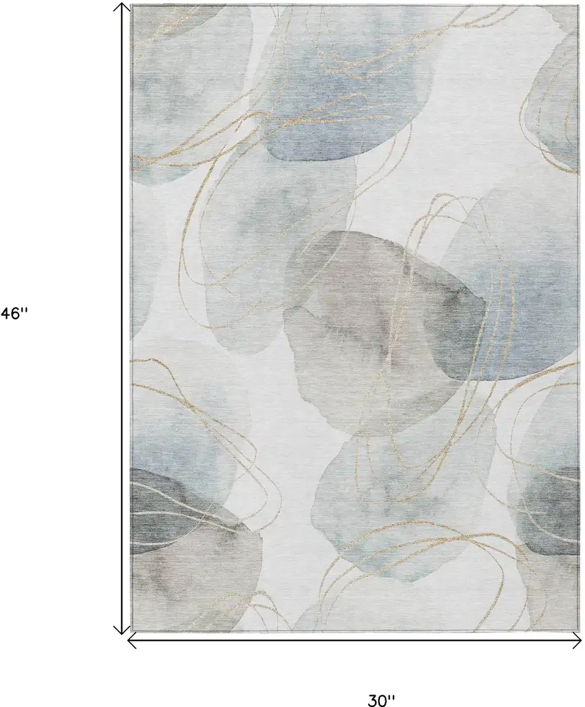 3' X 4' Ivory Blue and Gray Abstract Washable Non Skid Indoor Outdoor Area Rug Photo 3