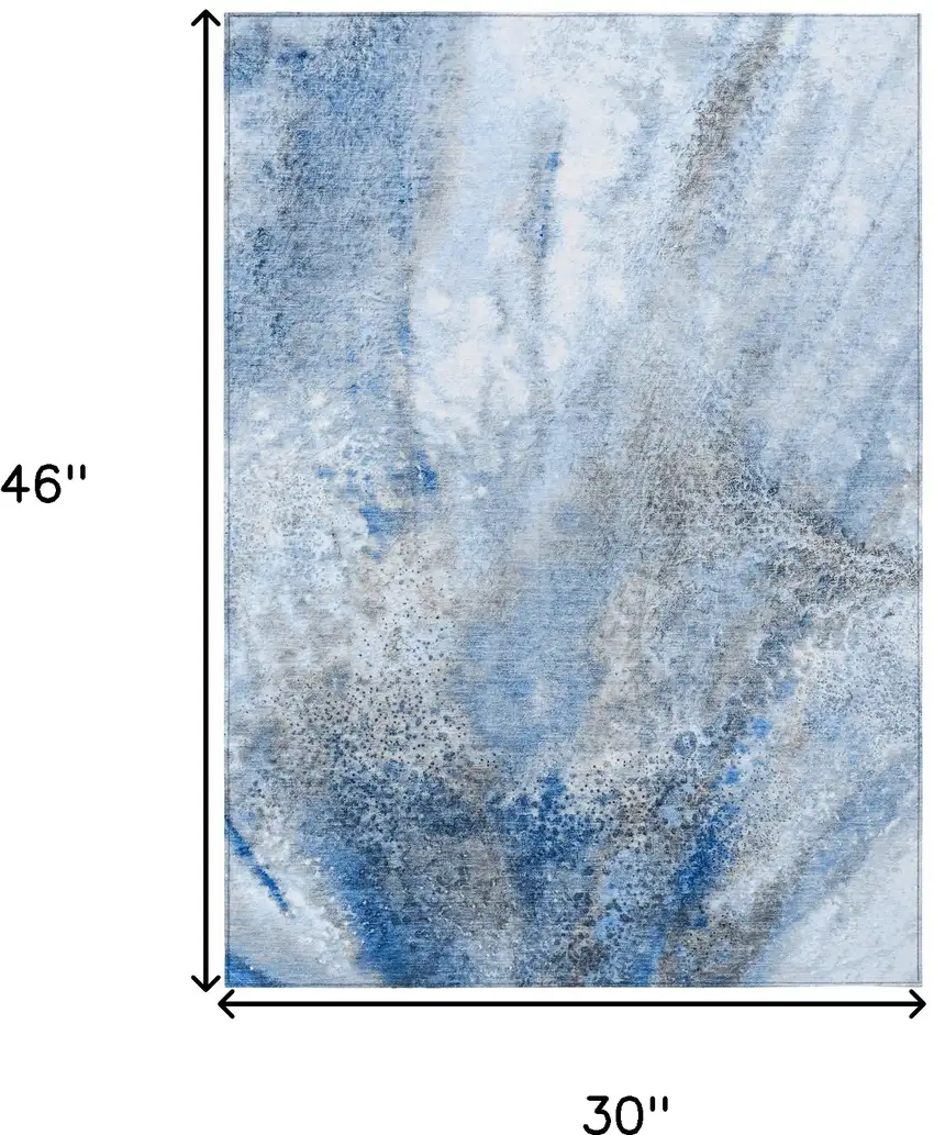 3' X 4' Ivory Blue and Gray Abstract Washable Non Skid Indoor Outdoor Area Rug Photo 3