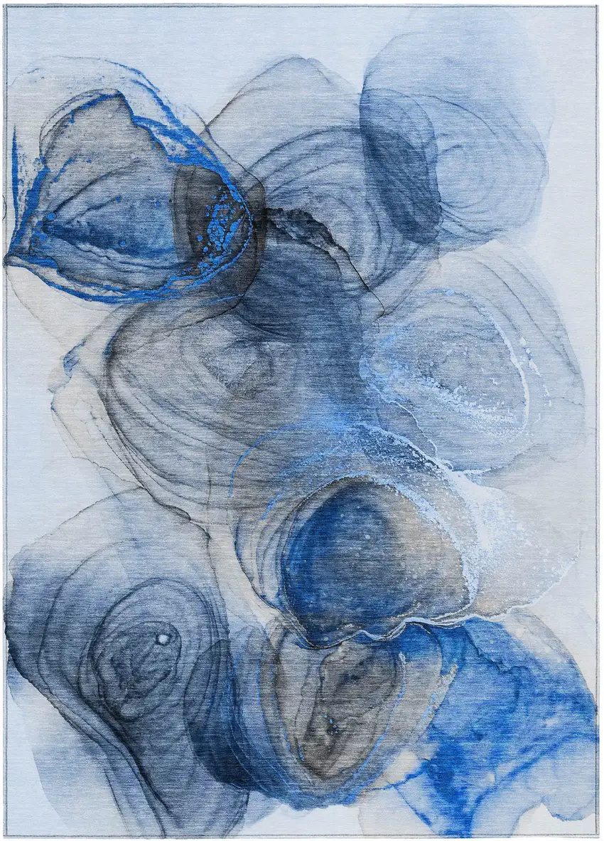 Ivory Blue and Gray Abstract Washable Non Skid Indoor Outdoor Area Rug Photo 2